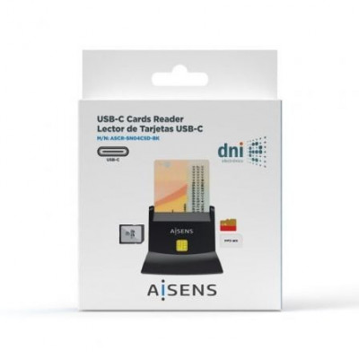 Lector de DNI y Tarjetas Aisens ASCR-SN04CSD-BK/ USB Tipo-C/ Negro