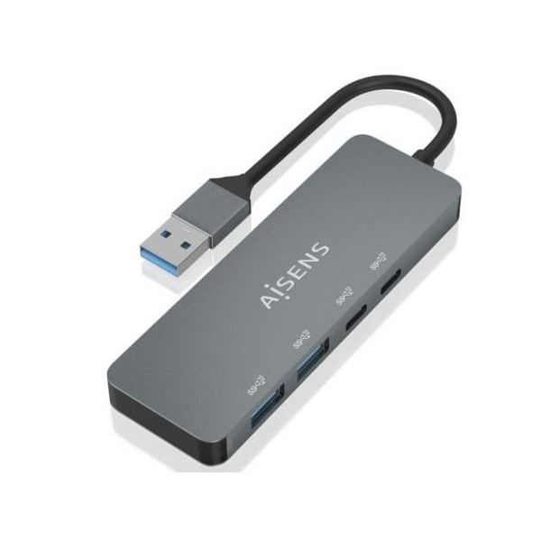 Hub USB 3.2 Aisens A106-0696/ 2xUSB/ 2xUSB Tipo-C/ Gris