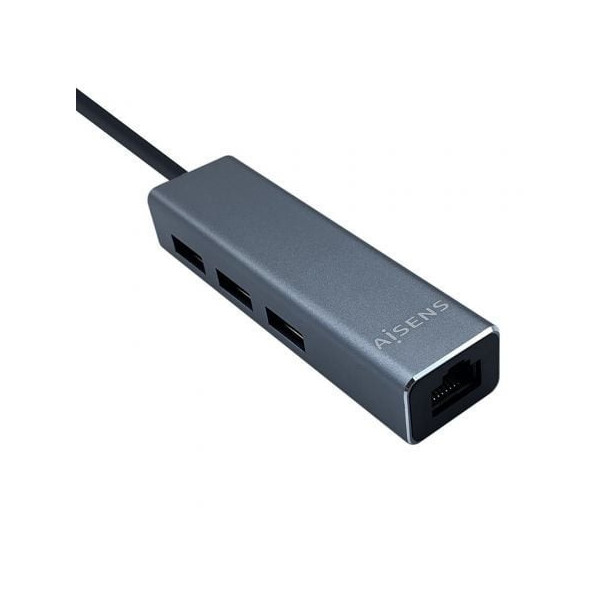 Hub USB Tipo-C Aisens A109-0396/ 3xUSB/ 1xRJ45/ Gris