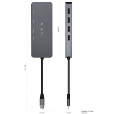 Hub USB Tipo-C Aisens A109-0745/ 4xUSB Tipo-C/ Gris