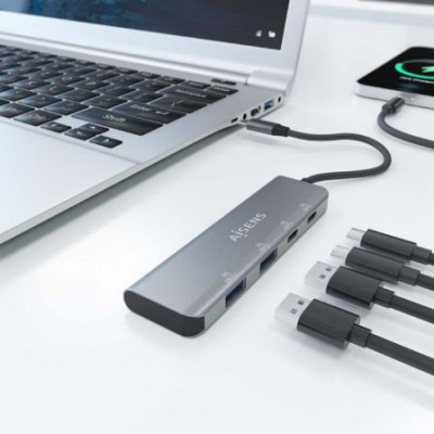 Hub USB Tipo-C Aisens A109-0763/ 2xUSB/ 2xUSB Tipo-C/ Gris