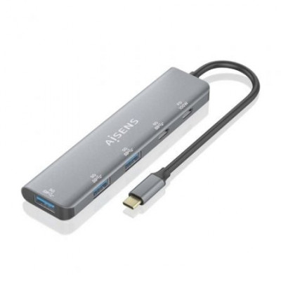 Hub USB Tipo-C Aisens A109-0857/ 3xUSB/ 1xUSB Tipo-C/ 1xUSB Tipo-C PD/ Gris