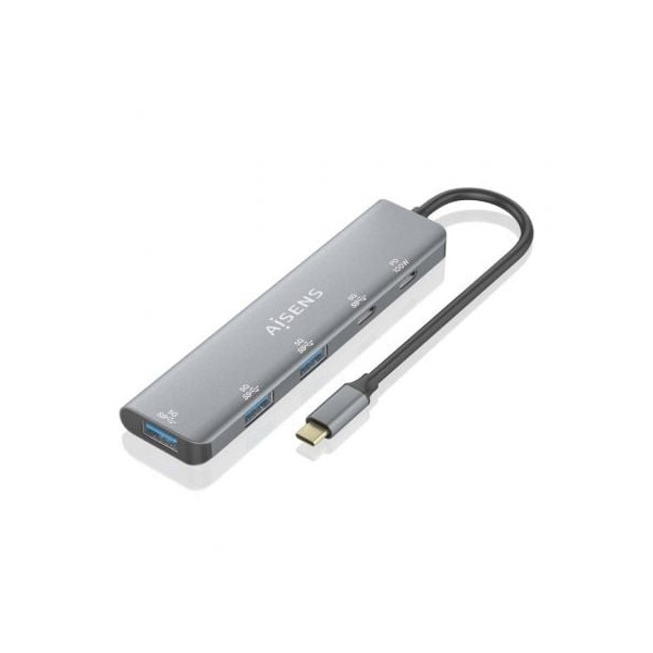 Hub USB Tipo-C Aisens A109-0857/ 3xUSB/ 1xUSB Tipo-C/ 1xUSB Tipo-C PD/ Gris