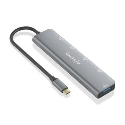 Hub USB Tipo-C Aisens A109-0857/ 3xUSB/ 1xUSB Tipo-C/ 1xUSB Tipo-C PD/ Gris