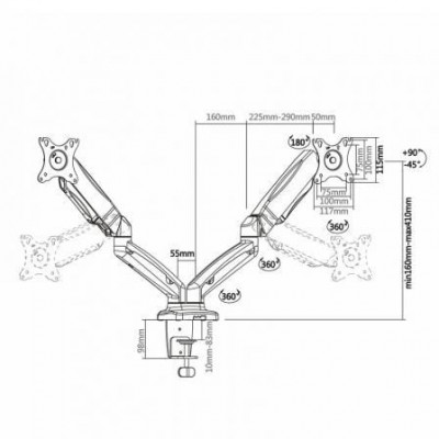 Soporte para 2 Monitores Aisens DT27TSR-045/ hasta 9kg