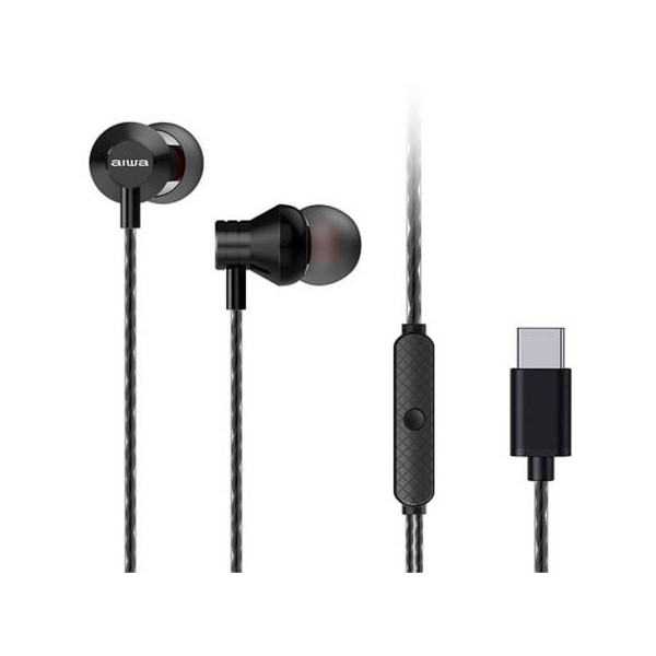 Auriculares Intrauditivos Aiwa ESTM-50USB-C/BK/ con Micrófono/ USB Tipo-C/ Negro