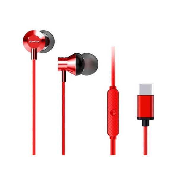 Auriculares Intrauditivos Aiwa ESTM-50USB-C/RD/ con Micrófono/ USB Tipo-C/ Rojo