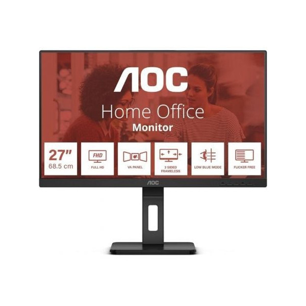 Monitor Profesional AOC 27E3QAF 27"/ Full HD/ Multimedia/ Regulable en altura/ Negro