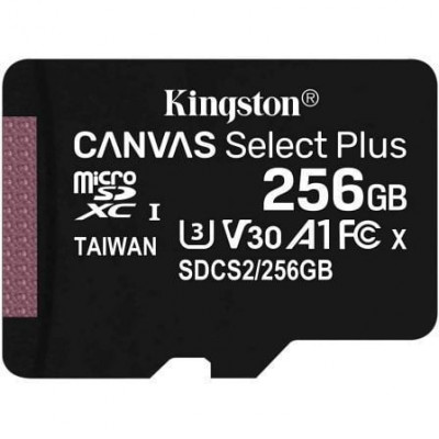 Tarjeta de Memoria Kingston CANVAS Select Plus 256GB microSD XC/ Clase 10/ 100MBs