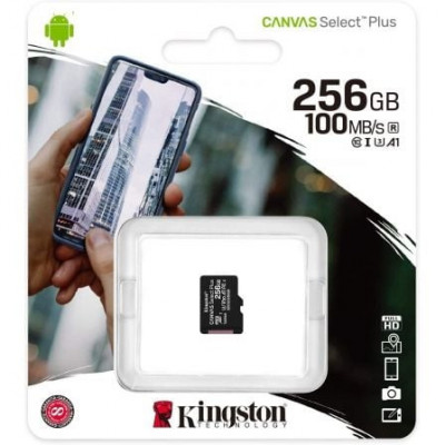 Tarjeta de Memoria Kingston CANVAS Select Plus 256GB microSD XC/ Clase 10/ 100MBs