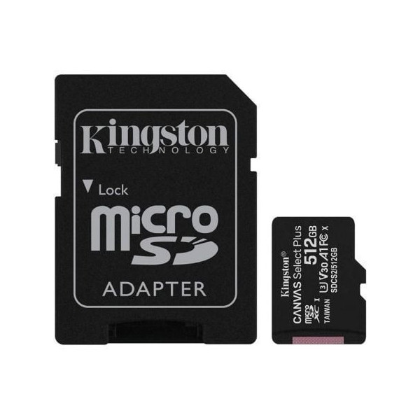 Tarjeta de Memoria Kingston CANVAS Select Plus 512GB microSD XC con Adaptador/ Clase 10/ 100MBs