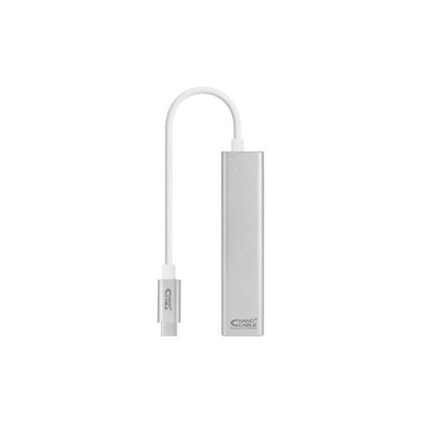 Hub USB Tipo-C Nanocable 10.03.0404/ 3xUSB/ 1xRJ45/ Gris