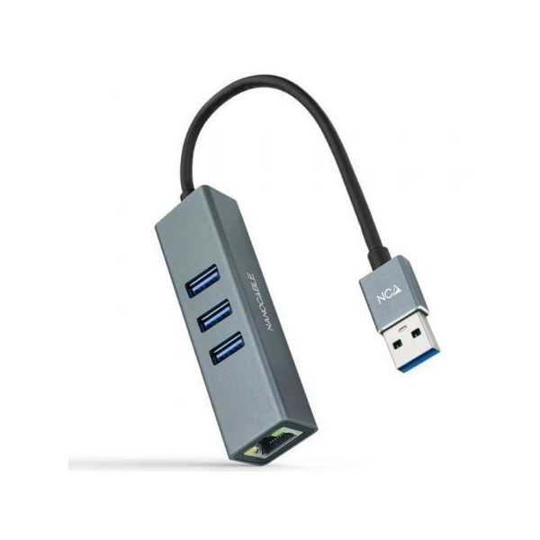 Hub USB 3.0 Nanocable 10.03.0407/ 3xUSB/ 1xRJ45/ Gris