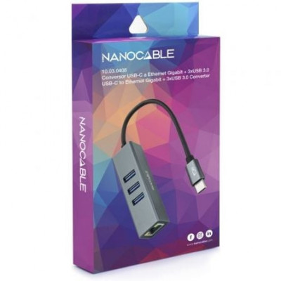 Hub USB Tipo-C Nanocable 10.03.0408/ 3xUSB/ 1xRJ45/ Gris