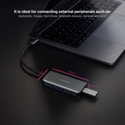 Hub USB 3.2 Gen1 Nanocable 10.16.1005/ 3xUSB/ 1xUSB Tipo-C/ 1xUSB Tipo-C PD