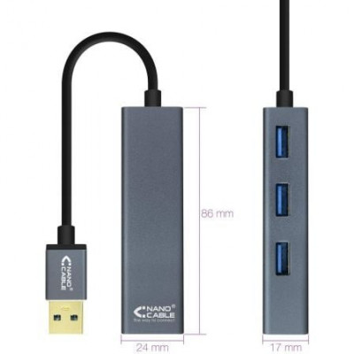 Hub USB 3.0 Nanocable 10.16.4402/ 4xUSB/ Gris