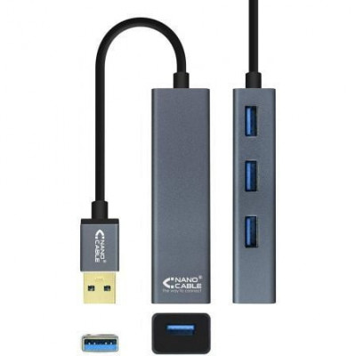 Hub USB 3.0 Nanocable 10.16.4402/ 4xUSB/ Gris