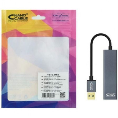 Hub USB 3.0 Nanocable 10.16.4402/ 4xUSB/ Gris