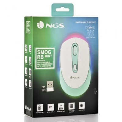 Ratón Inalámbrico por Bluetooth NGS Smog Mint-RB/ Batería recargable/ Hasta 2400 DPI/ Verde Menta