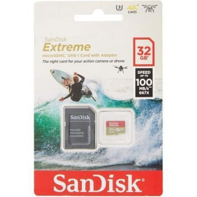 Tarjeta de Memoria SanDisk Extreme 32GB microSD HC UHS-I con Adaptador/ Clase 10/ 100MBs