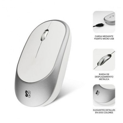 Ratón Inalámbrico por Bluetooth Subblim Smart/ Batería recargable/ Hasta 1600 DPI/ Blanco y Plata