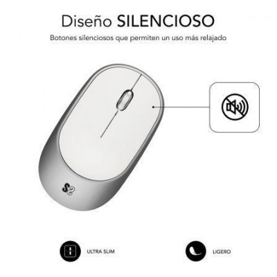 Ratón Inalámbrico por Bluetooth Subblim Smart/ Batería recargable/ Hasta 1600 DPI/ Blanco y Plata