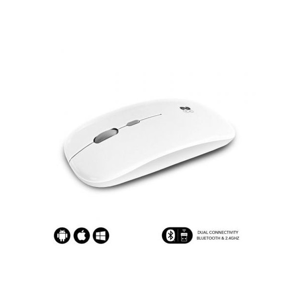 Ratón Inalámbrico por Bluetooth Subblim Dual Flat/ Batería recargable/ Hasta 1600 DPI/ Blanco