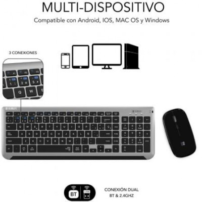 Teclado y Ratón Inalámbrico Subblim Combo Dual Prestige Extendido/ Gris y Negro