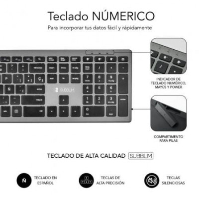 Teclado Inalámbrico por Bluetooth Subblim 2PUE201 Pure Extended/ Gris