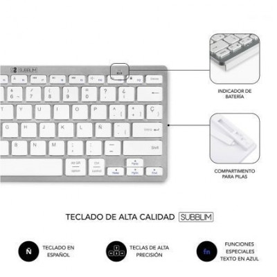 Teclado y Ratón Inalámbrico por Bluetooth Subblim OCO001 Dynamic Compact/ Plata