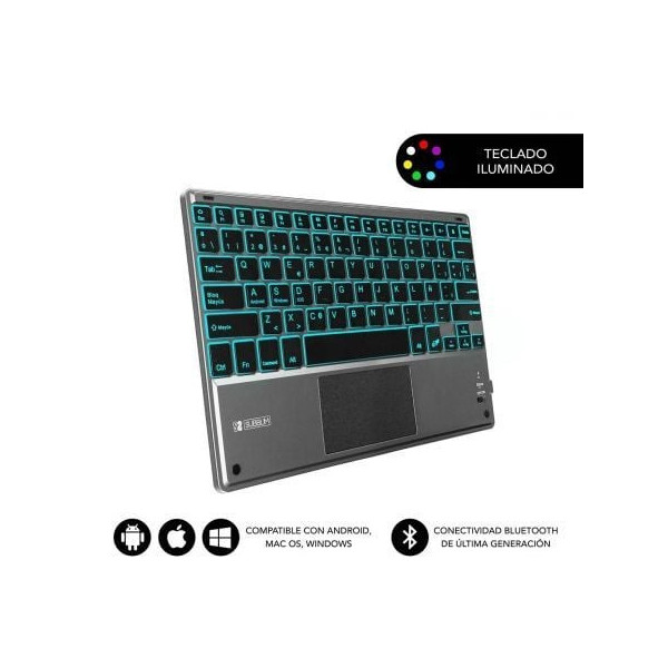 Teclado Compacto Inalámbrico por Bluetooth Subblim Touchpad Smart Blacklit/ Gris