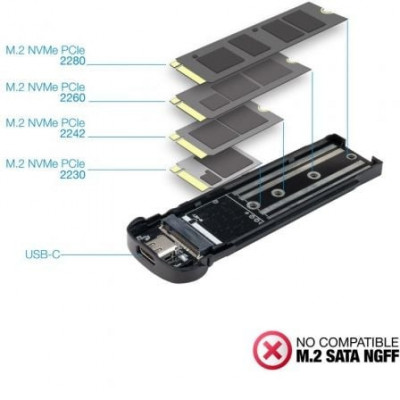 Caja Externa para Disco SSD M.2 NVMe TooQ TQE-2201B/ USB 3.1 Gen2/ Sin tornillos