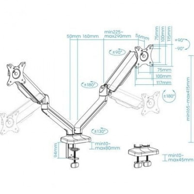 Soporte para 2 Monitores TooQ DB5132TNR-B/ hasta 9kg