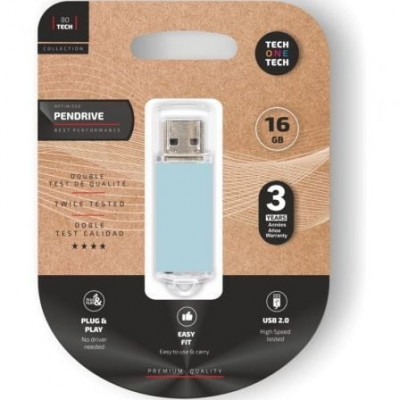 Pendrive 16GB Tech One Tech Basic USB 2.0/ Azul Cielo