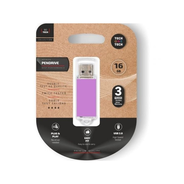 Pendrive 16GB Tech One Tech Basic USB 2.0/ Purpura Claro