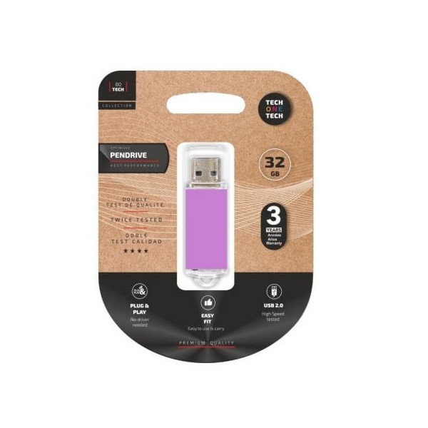 Pendrive 32GB Tech One Tech Basic USB 2.0/ Purpura Claro