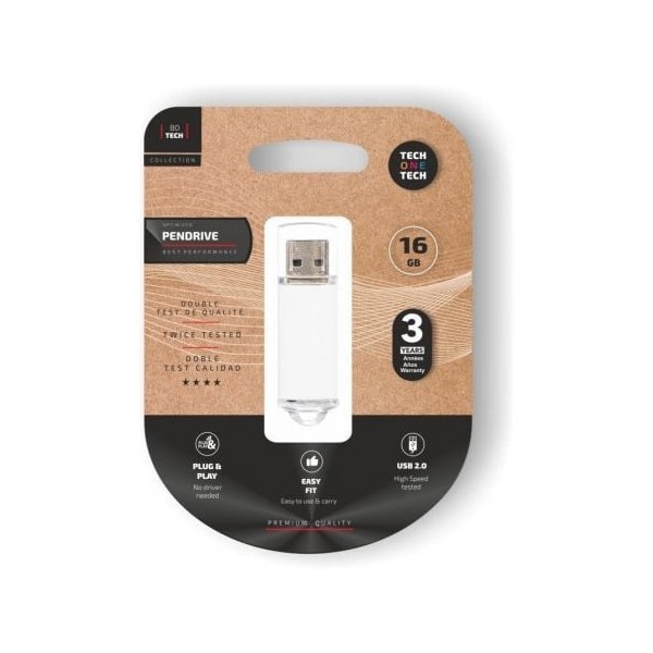 Pendrive 16GB Tech One Tech Basic USB 2.0/ Blanco