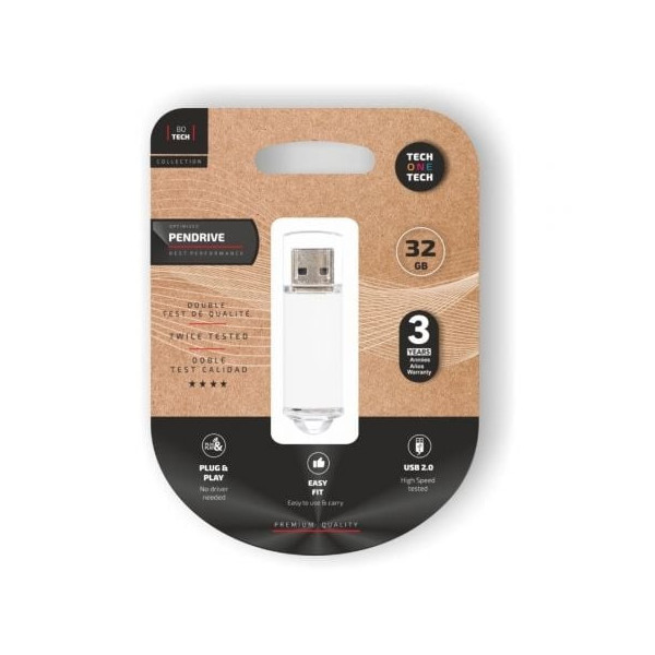 Pendrive 32GB Tech One Tech Basic USB 2.0/ Blanco