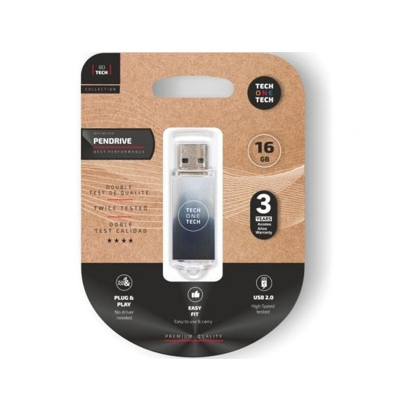 Pendrive 16GB Tech One Tech Be B&W USB 2.0/ Blanco y Negro Degradado