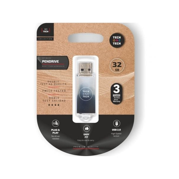 Pendrive 32GB Tech One Tech Be B&W USB 2.0/ Blanco y Negro Degradado