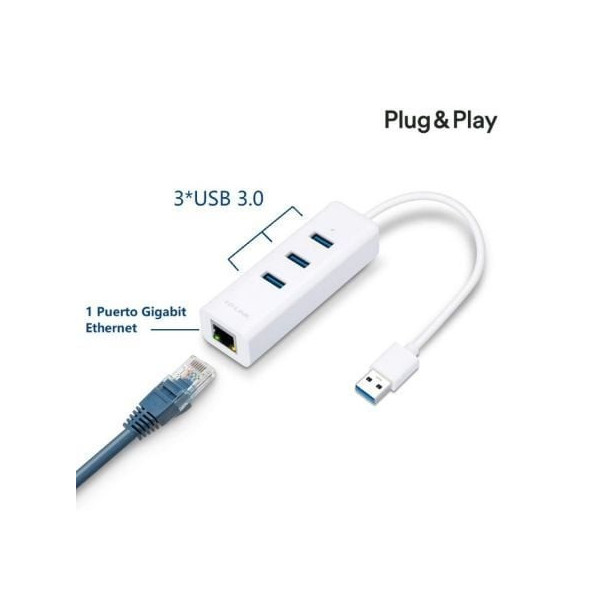 Hub USB 3.0 TP-Link UE330/ 3xUSB/ 1xRJ45/ Blanco