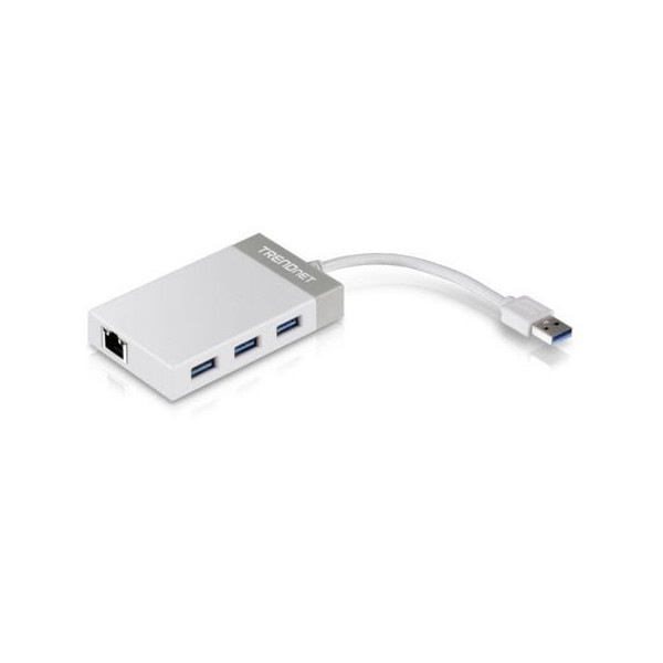 Hub USB 3.0 Trendnet TU3-ETGH3/ 3xUSB/ 1xRJ45/ Blanco y Gris