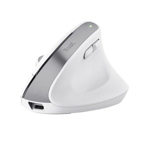 Ratón Ergonómico Inalámbrico por Bluetooth Trust Bayo+/ Batería Recargable/ Hasta 2400 DPI/ Blanco