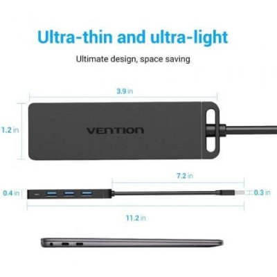 Hub USB 3.0 Vention CHLBB/ 4xUSB/ 1xMicroUSB PD