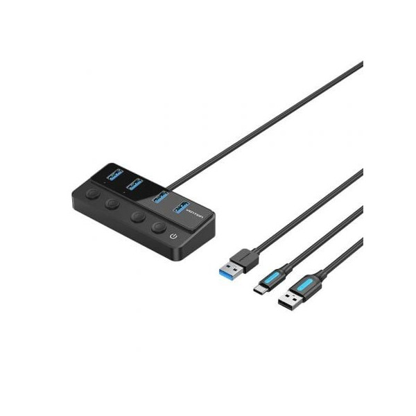 Hub USB 3.0 Vention CHWBF/ 4xUSB/ 1xUSB Tipo-C PD/ Incluye cable Carga USB Macho - USB Tipo-C Macho