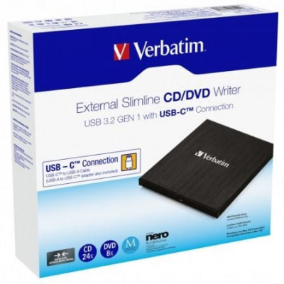 Grabadora Externa CD/DVD Verbartim 43886 conexión USB Tipo-C