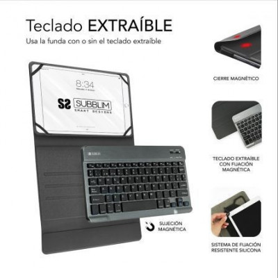 Funda con Teclado Subblim Keytab Pro Bluetooth para Tablets de 10.1"-10.8"/ Negra