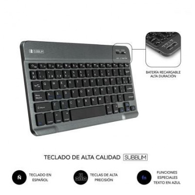 Funda con Teclado Subblim Keytab Pro Bluetooth para Tablets de 10.1"-10.8"/ Gris