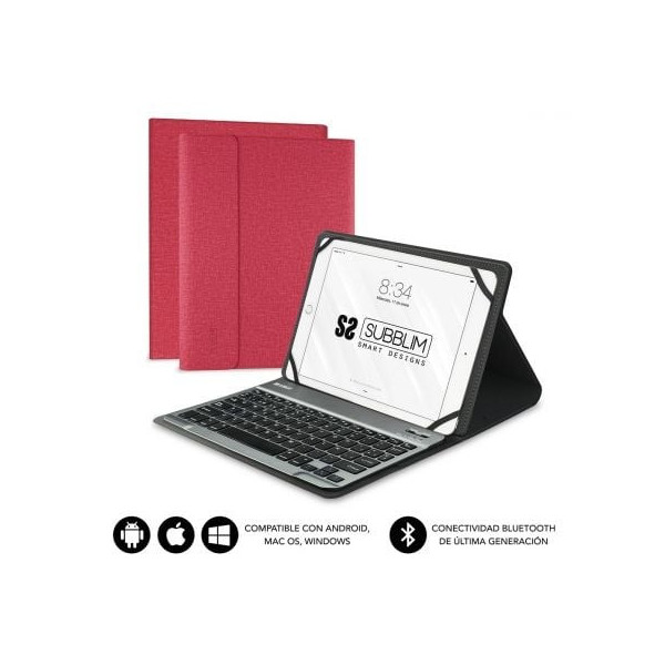 Funda con Teclado Subblim Keytab Pro Bluetooth para Tablets de 10.1"-10.8"/ Roja