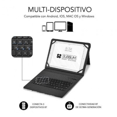 Funda con Teclado Subblim Keytab Pro Bluetooth para Tablets de 9"-11"/ Marmol Azul